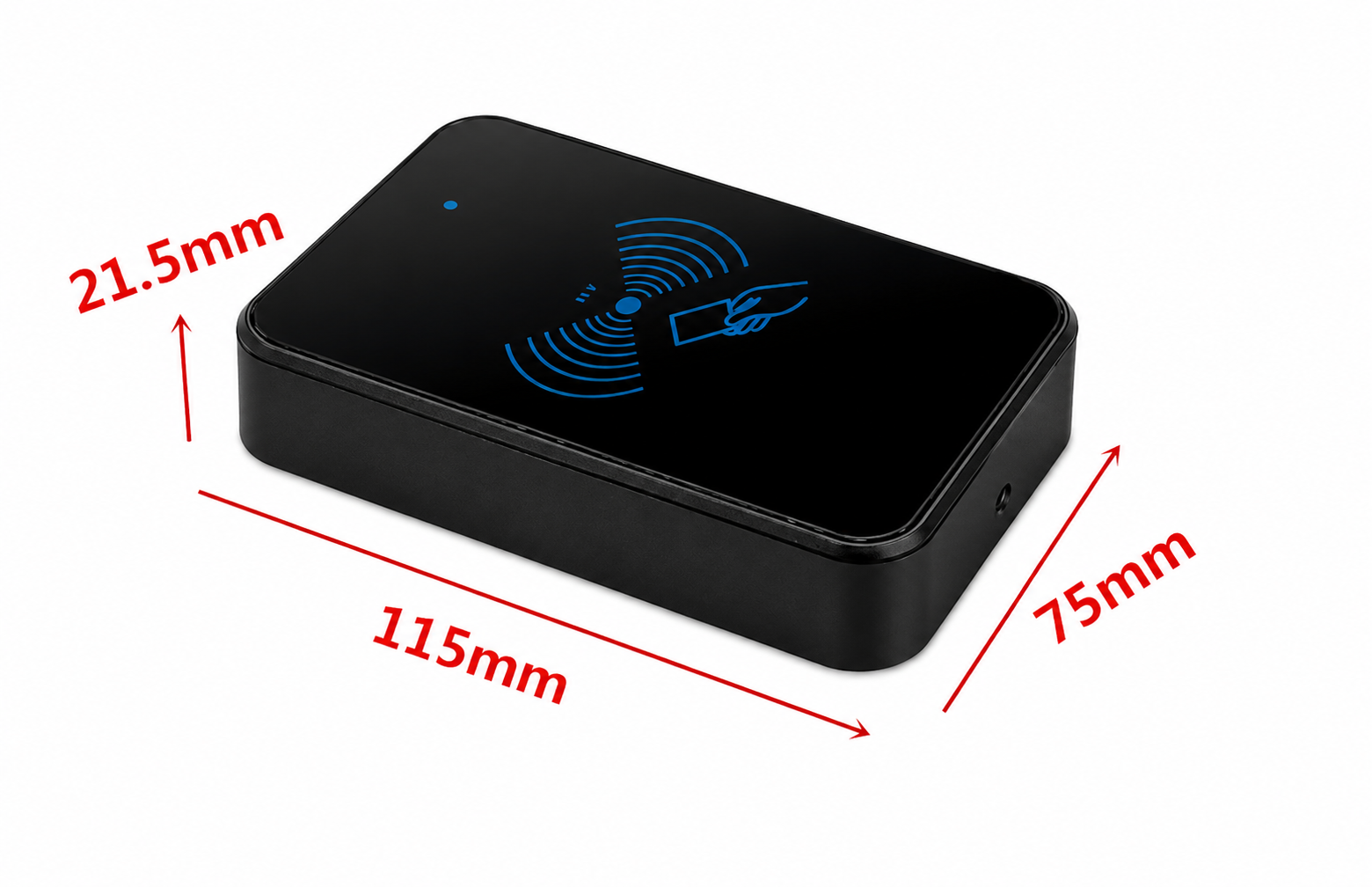 Enclosure dimension reference, 115 mm x 75 mm x 21.5 mm