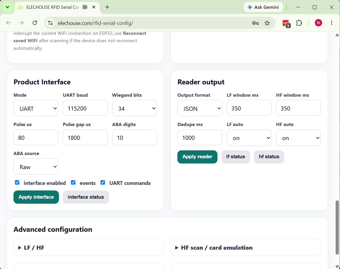 Product Interface and Reader output sections