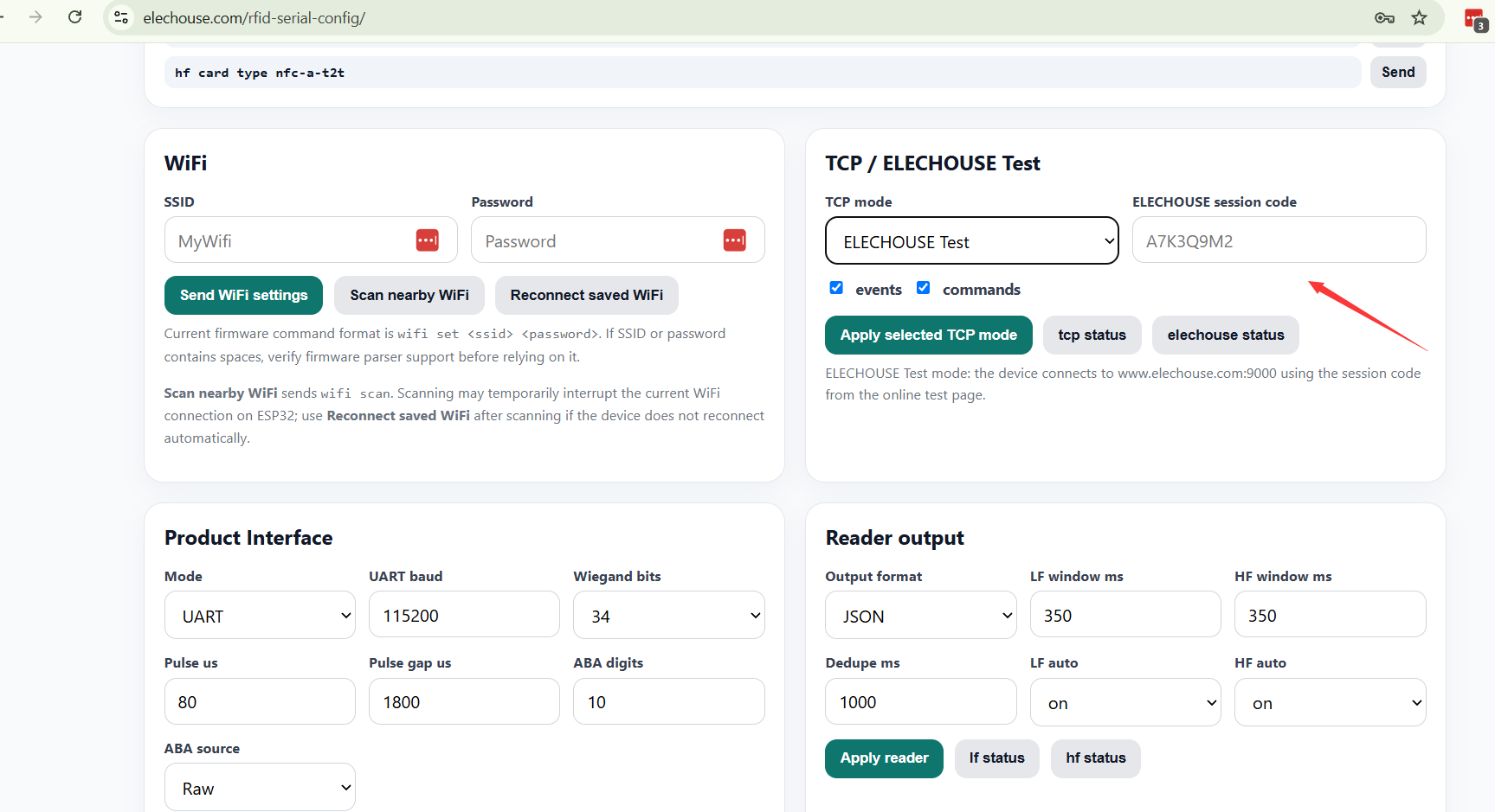 Serial Config Tool ELECHOUSE Test mode