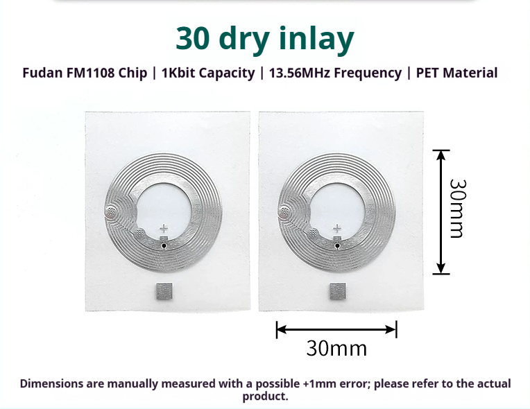 FM1108 F08-03 - Dry Inlay Round 30mm RFID tag FM1108 F08-03 - Dry Inlay Round 30mm 13.56MHz RFID tag