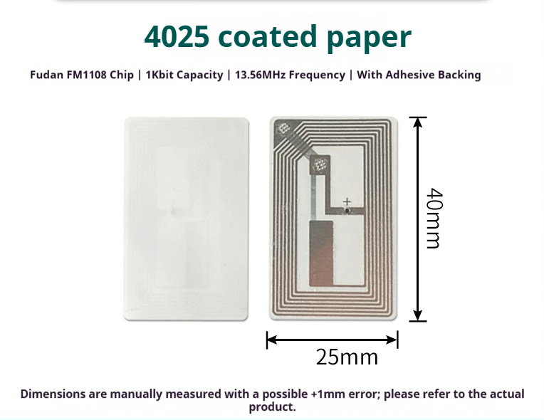 FM1108 F08-05 - Coated Paper Rectangle 40 x 25mm RFID tag FM1108 F08-05 - Coated Paper Rectangle 40 x 25mm 13.56MHz RFID tag