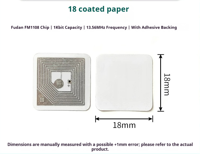 FM1108 F08-11 - Coated Paper Round 18mm RFID tag FM1108 F08-11 - Coated Paper Round 18mm 13.56MHz RFID tag