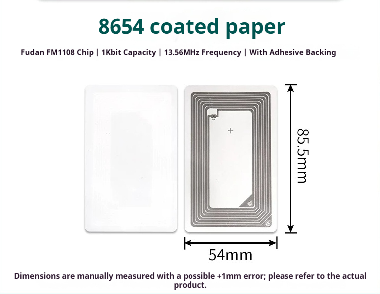 FM1108 F08-12 - Coated Paper Rectangle 86 x 54mm RFID tag FM1108 F08-12 - Coated Paper Rectangle 86 x 54mm 13.56MHz RFID tag