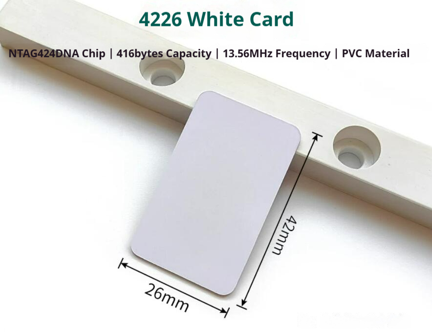 NTAG424 DNA white PVC NFC card 42 x 26mm NTAG424 DNA white PVC NFC card 42 x 26 x 0.8mm